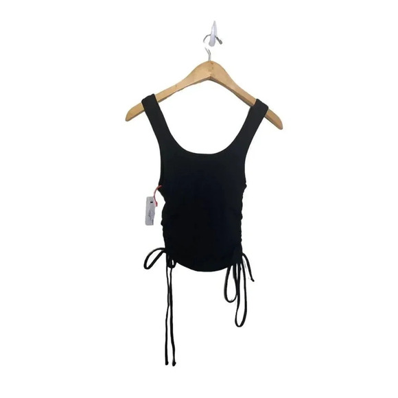 Open Edit Ruched Tie Black Cropped Tank Top - Picture 2 of 5
